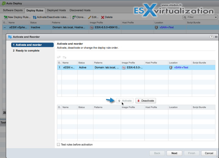 Activate and Order AutoDeploy Rule in vSphere 6.5