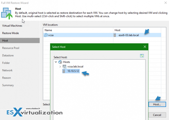 Chose Individual Host within the restore assistant at Veeam Backup and Replication v9.5