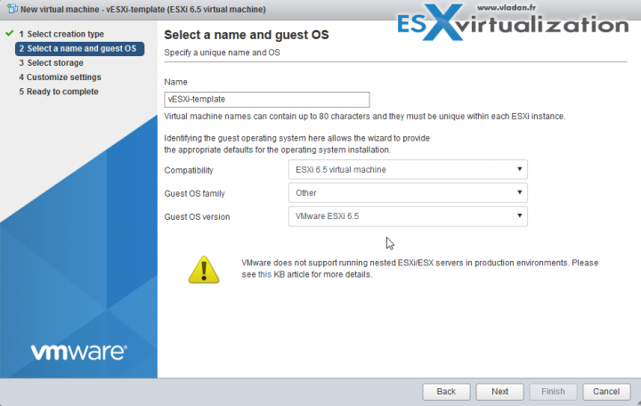 Create an ESXi 6.5 template for nested virtualization