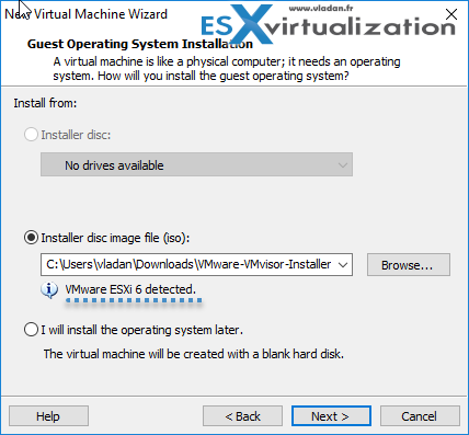 ESXi 6.5 ISO selected and ESXi 6.0 detected