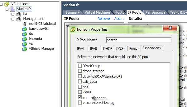 VMware vSphere IP pools config