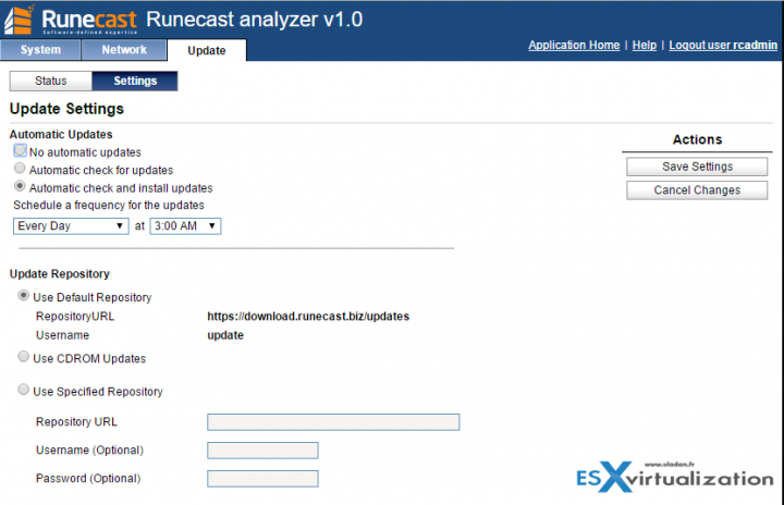 Runecast Analyzer - VAMI interface of the appliance