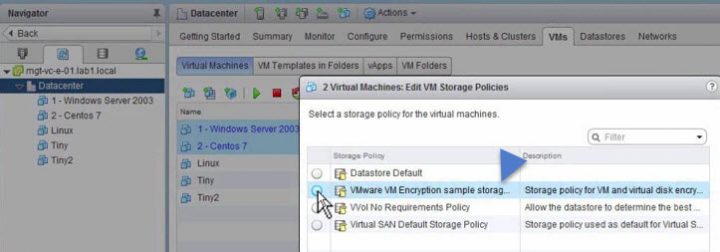 VMware vSphere 6.5 - VM encryption - Apply policy to some VMs