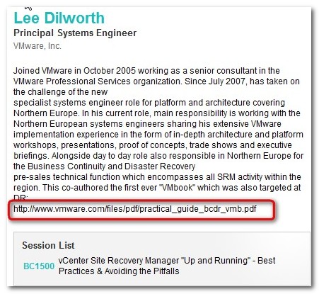 VMWORLD 2009 session catalog speaker book