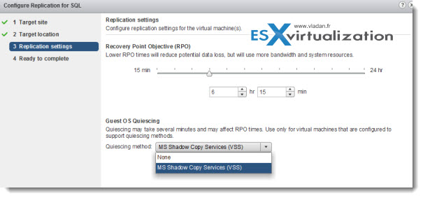 VMware vSphere 5.1 Replication Configuration Screen