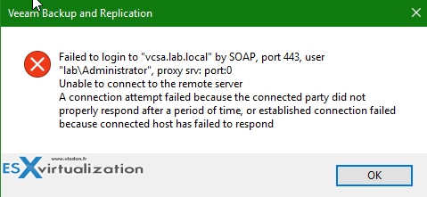 Veeam Backup restore error authentication
