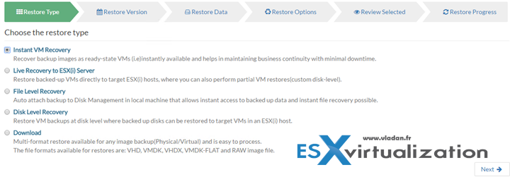 Vembu BDR Suite Recovery Options