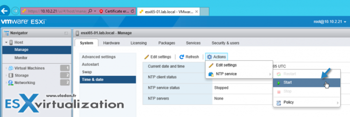 Where to Start NTP Service on ESXi host