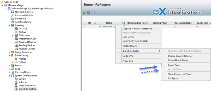 Accept or Reject Peers in Branch Reflector Settings VMware Mirage