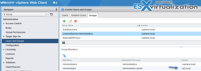 Domain Admin in the vSphere.local's administrator's group