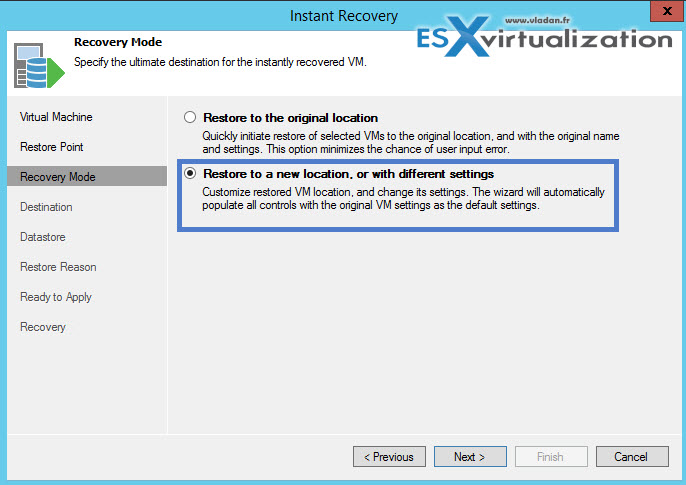 How to restore vCenter VM with Veeam Instant Recovery