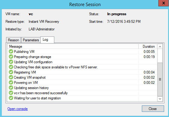 How to restore vCenter server VM with Veeam Instant Recovery