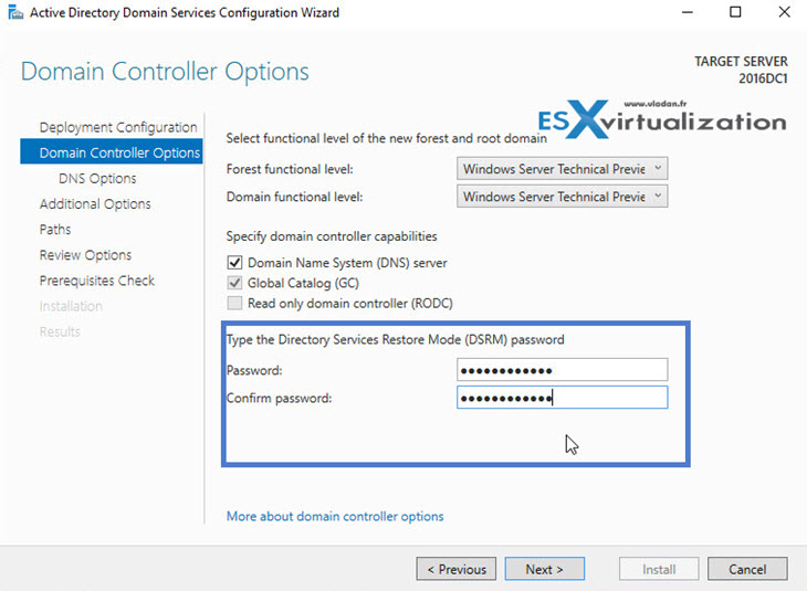 Windows Server 2016 Active Directory Install config