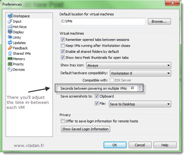 How to configure the delay in startup in between VMs - VMware Workstation 8 Tip