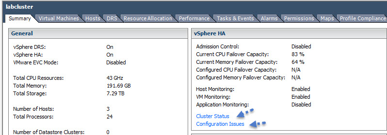 VMware vSphere Cluster Operational Status and Configuration Issues