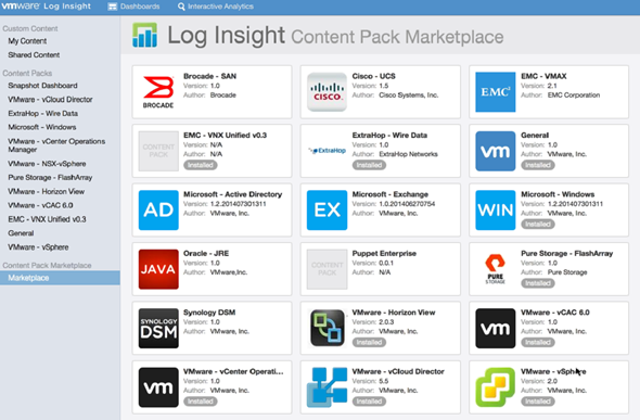 Log Insight 2.5 - content packs marketplace