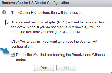 Delete vCenter HA config with an option to remove Witness and passive node