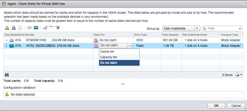VSAN Disk management for All-Flash or Hybrid
