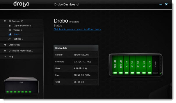 Drobo Elite - the RAID spindle with disks of different capacity
