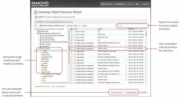 Nakivo Exchange Recovery feature - click to enlarge