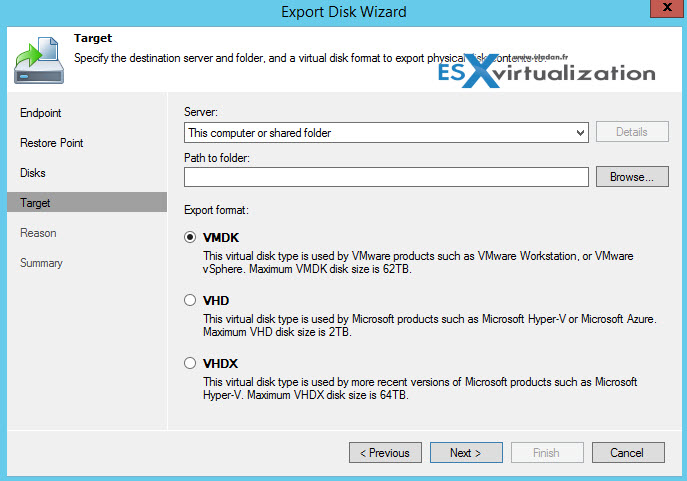 Veeam Endpoint Backup - Export Options