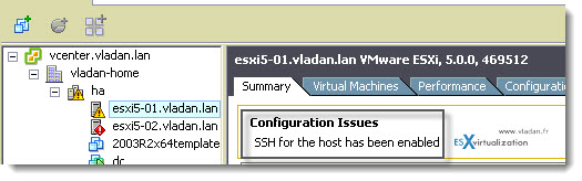 how to activate ssh in esxi - security message on the host