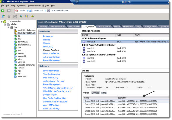 iSCSI connection from ESXi 5 to Drob Elite/b800i - can you see the LUNs