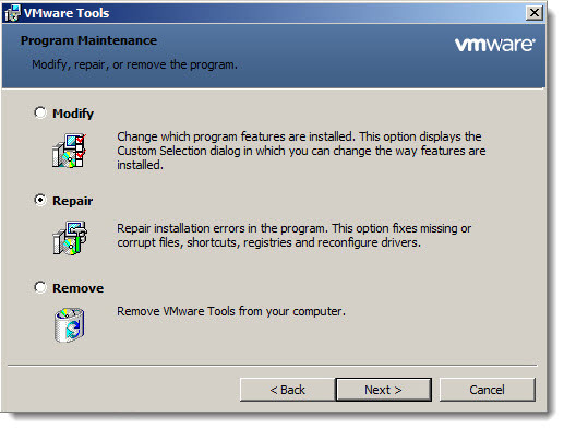 Repair VMware Tools Installation