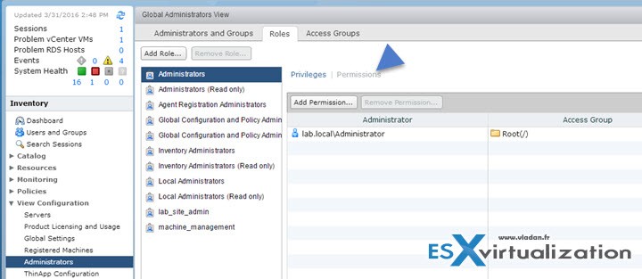 Horizon View Permissions - Create a permission that includes a specific role