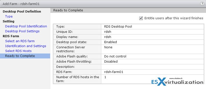 VMware View Configure RDSH Destkop Pool
