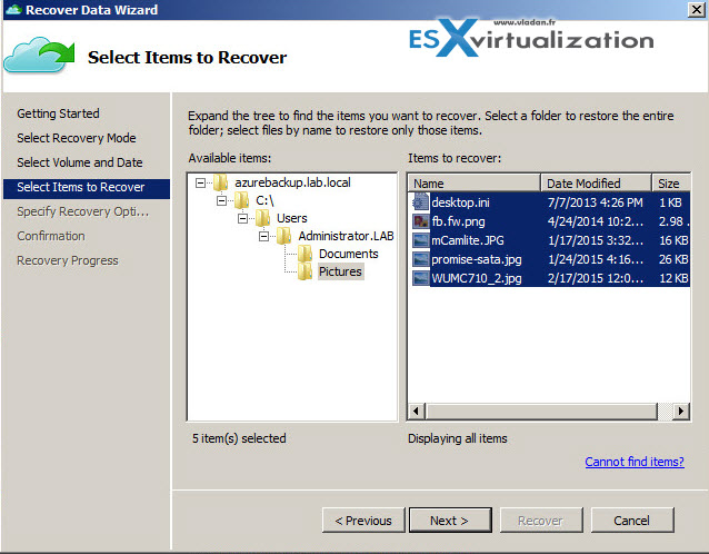 Azure how to recover files