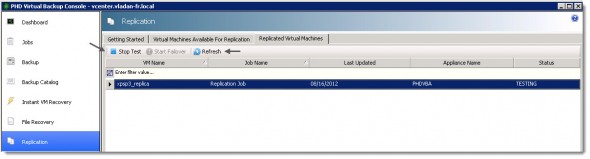 PHD Virtual Backup 6.0 - end falover test.