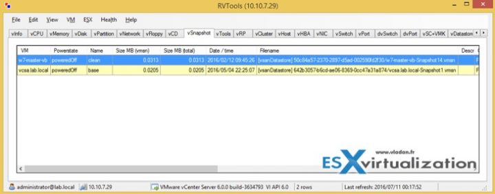 Use RV Tools to check which VMs do have Snapshots