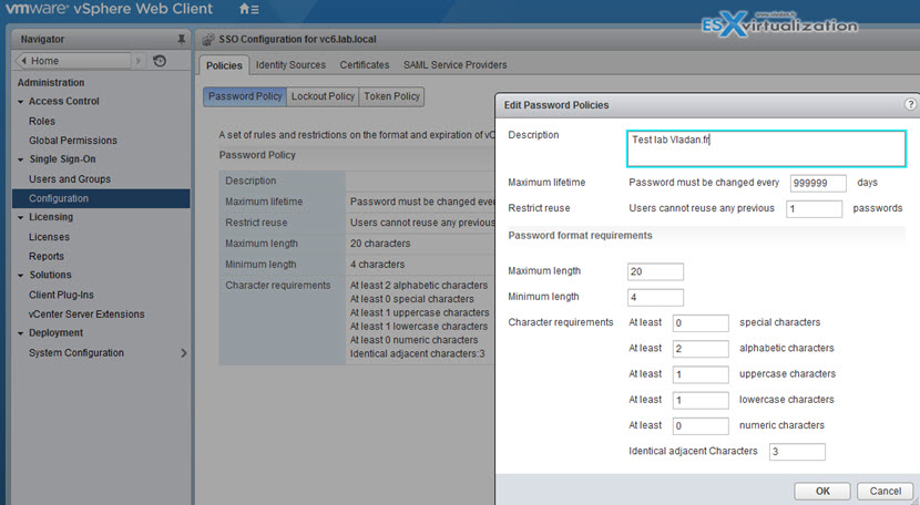 VMware vCenter SSO Password Policy