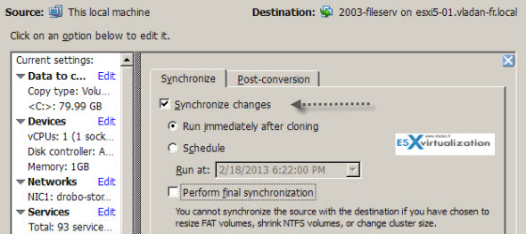 VMware converter used to synchronize changes