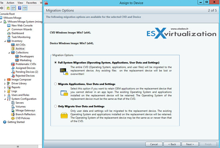 VMware Mirage - system migration from archive