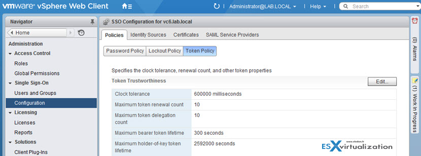Token policy – specifies the clock tolerance, renewal count, token delegation count, and other token properties.