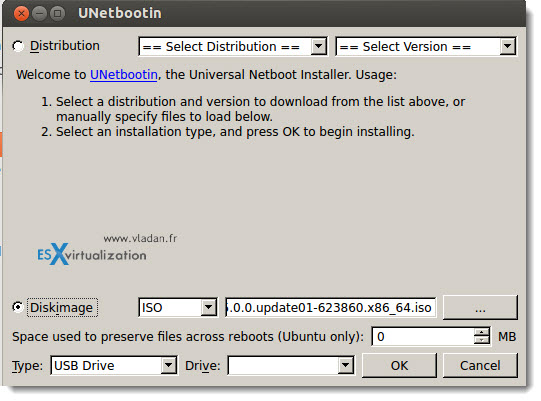 Use Unetbootin to create bootable ESXi 5 memory stick
