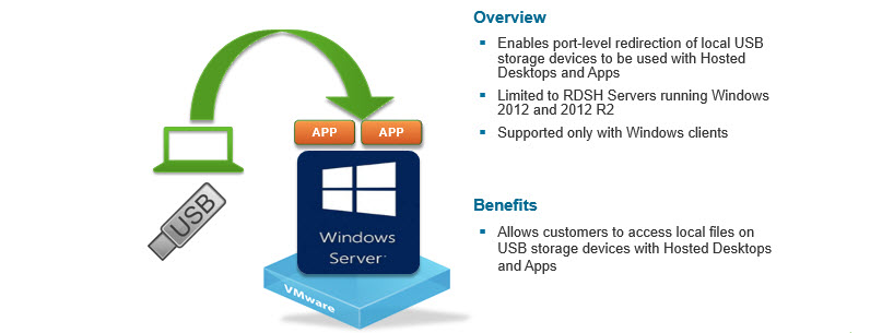 The USB Storage Device Redirection with Hosted Desktops and Aapplications