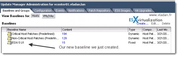 How to select patches to be part of a baseline in vSphere Update Manager