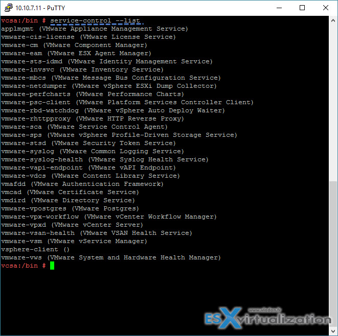VMware VCSA - check services via SSH session