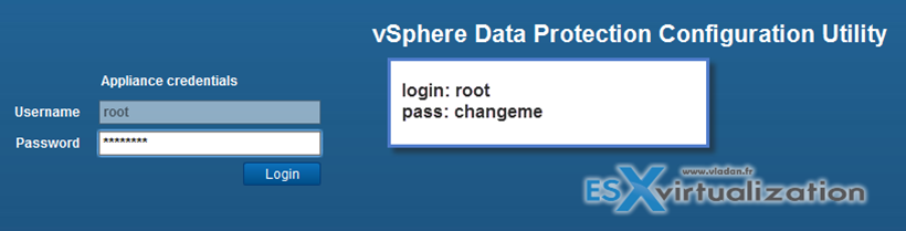 Default login and password for vSphere data protection