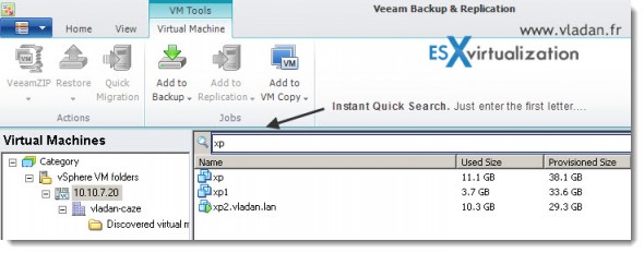 Veeam 6.1 Quick Search Function