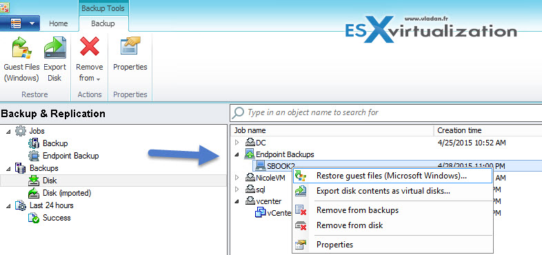 Veeam Endpoint Backup Restore possibilities
