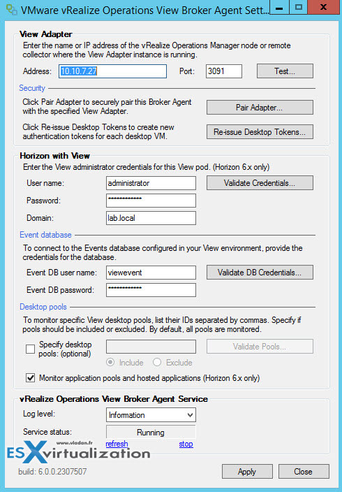 VMware vROPS View Broker Agent Configuration Wizard