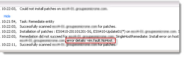vim.Fault.NoHost error when patching VMware ESXi4.1 to Update 1