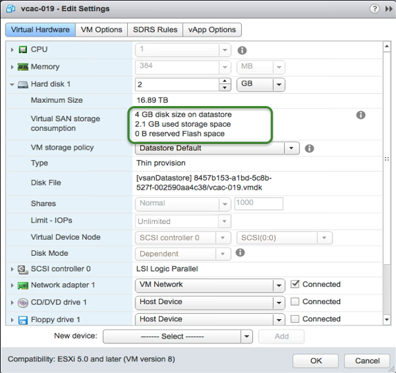 Utilization of VSAN resources from the VM's UI perspective