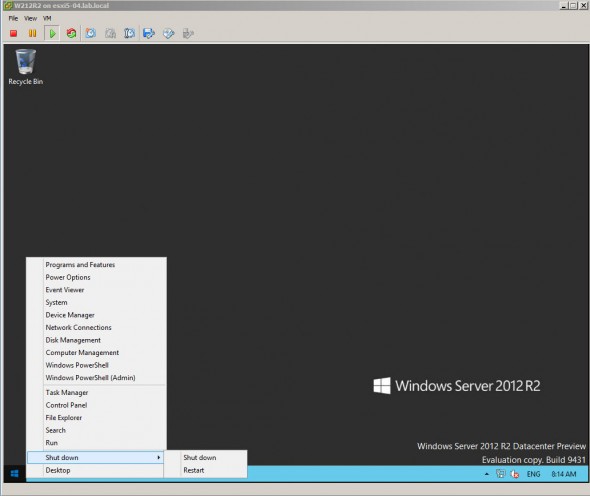 Windows Server 2012 R2 - Start menu accessible with right click