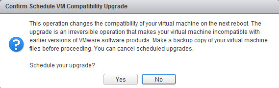 Scheduled virtual hardware compatibility upgrade