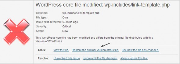 WordFence Security Plugin - restore original WP core file